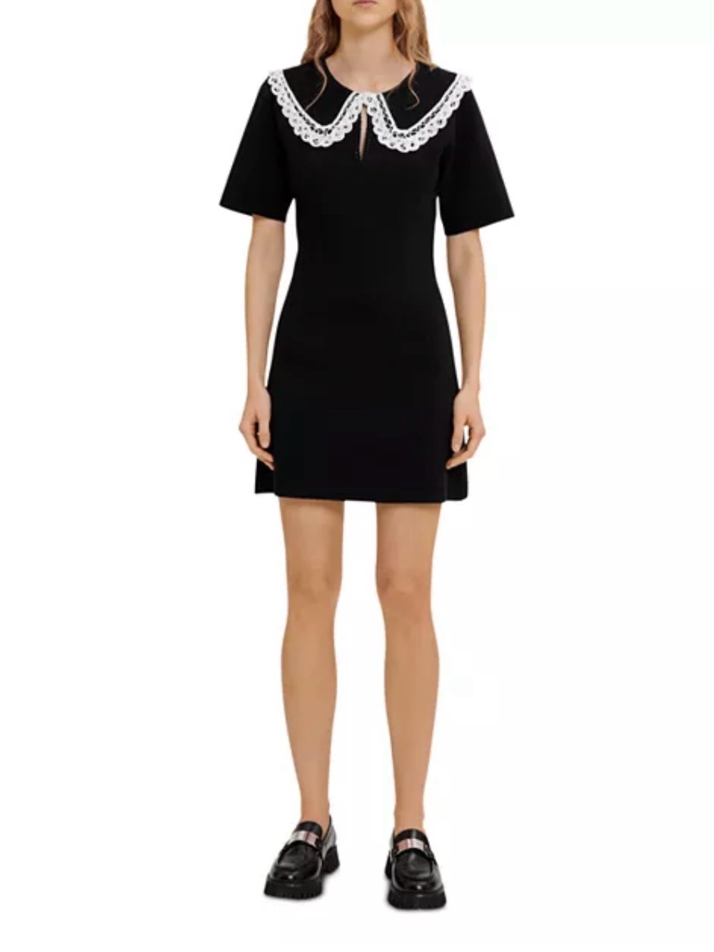 NWT Maje Rimandal Black Mini Dress with White Lace Collar size large
